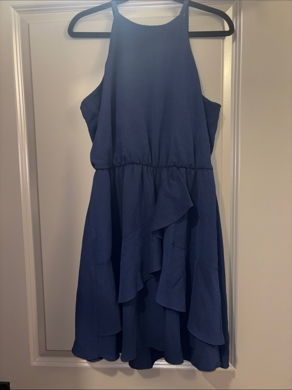 Iz Byer Navy Blue Ruffle Mini Dress
